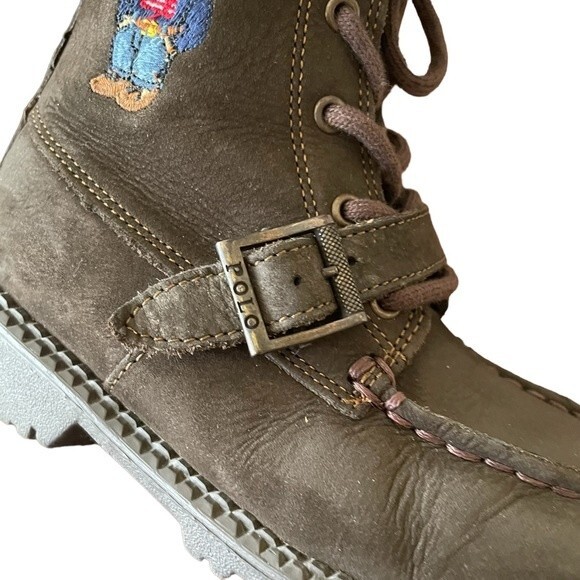 Polo Ralph Lauren Ranger Hi II Sweater Bear American Flag Buckle Boots Kid Sz 10 - Picture 3 of 8